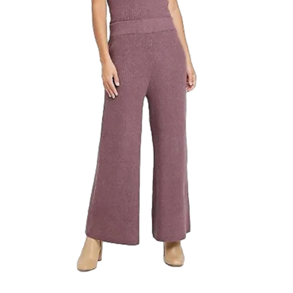 a new day Pants - NWT Women’s High Rise Ribbed Knit Sweater Wide Leg Pants Purple Small
